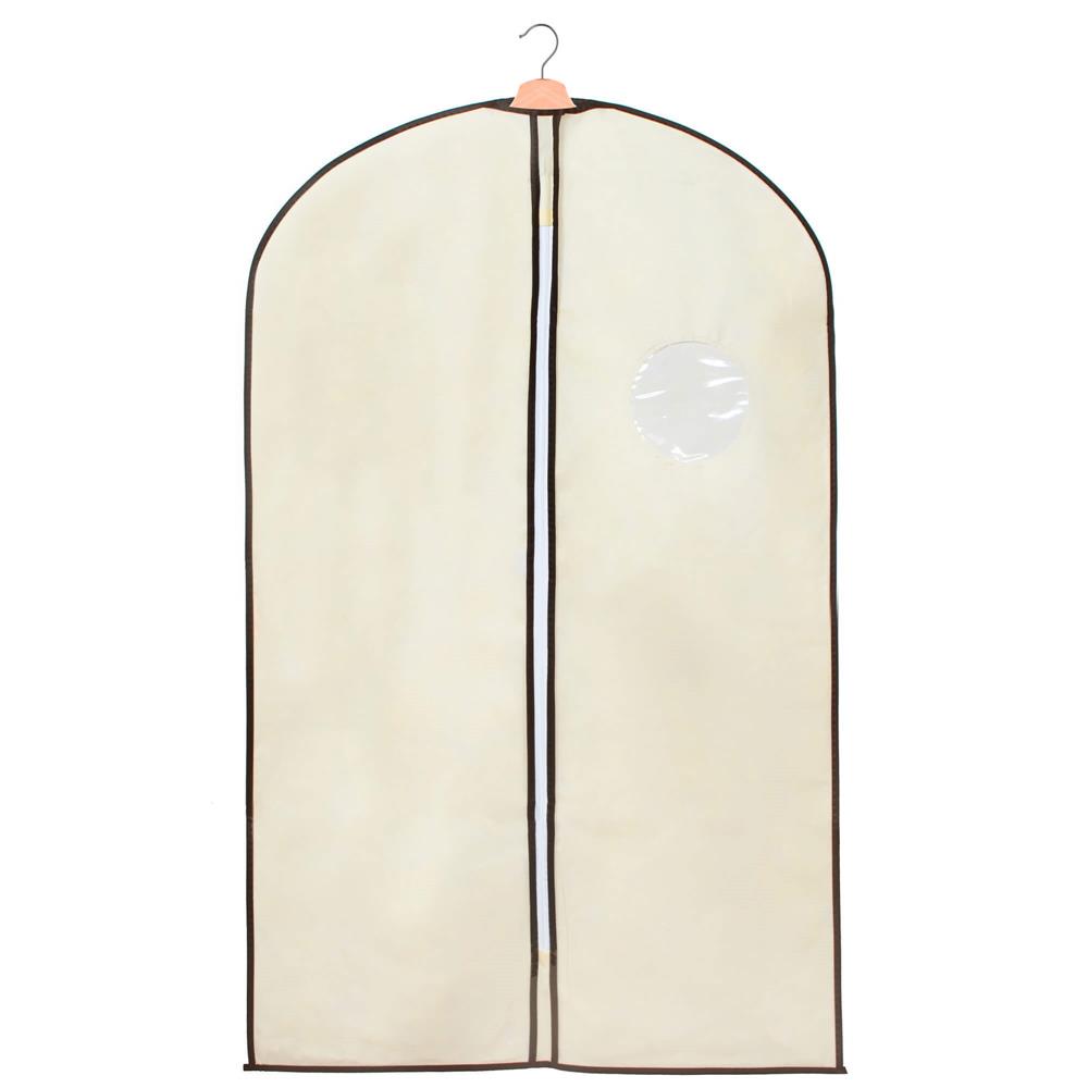 Set 5 huse transport haine, pe umeras, impermeabila cu fereastra, crem, 60x130 cm