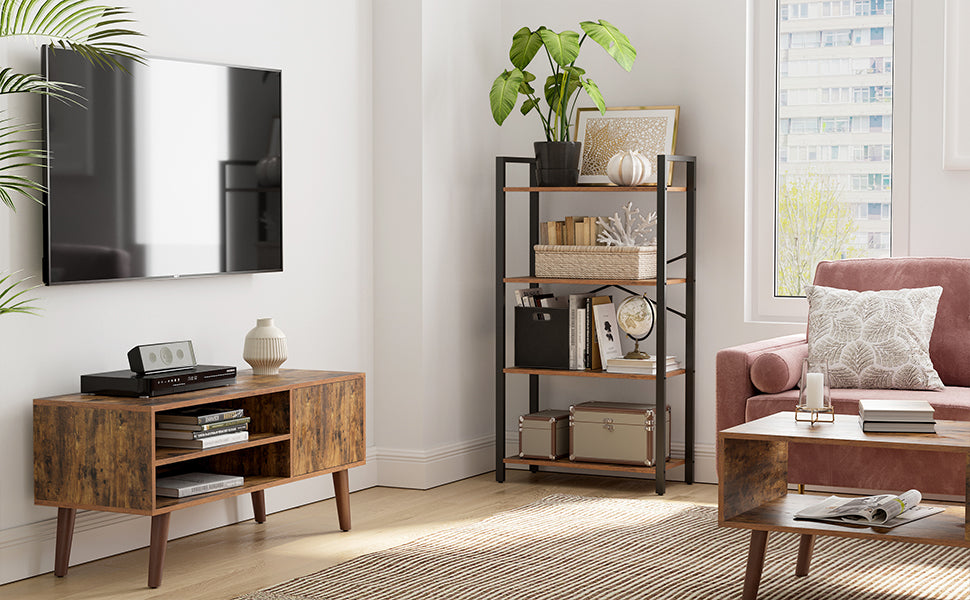 VASAGLE Biblioteca cu 4 etaje din lemn, cadru otel, stil industrial, 66x30x120cm, maro rustic - 3