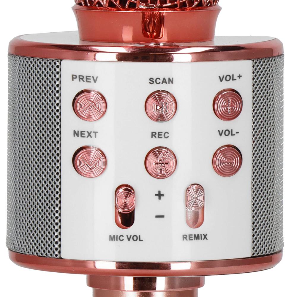 Microfon karaoke copii, wireless, cu acumulator, compatibil iOS si Android, functie de schimbare a vocii, roz