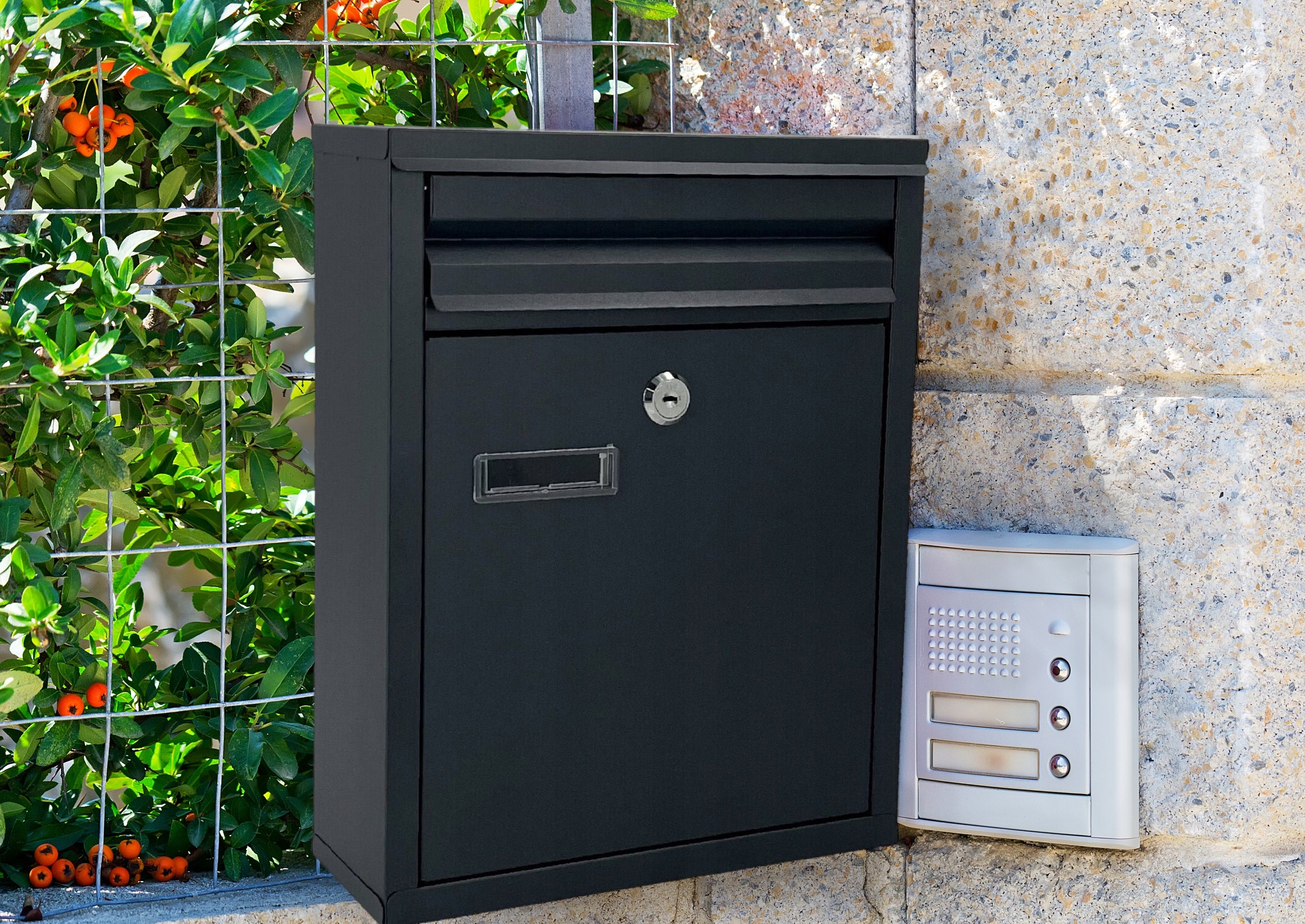 Cutie postala de exterior, pentru gard sau perete, din otel zincat, cu incuietoare, 32x8x25cm, gri inchis - 3