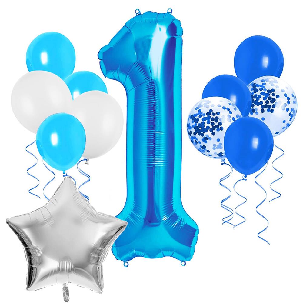 Set 15 baloane si decoratiuni Aniversare 1 An, baiat, albastru