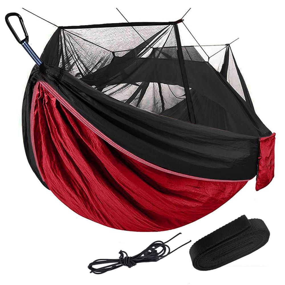 Hamac dublu din material parasuta 140x260cm, cu plasa de tantari, 250kg, rosu negru