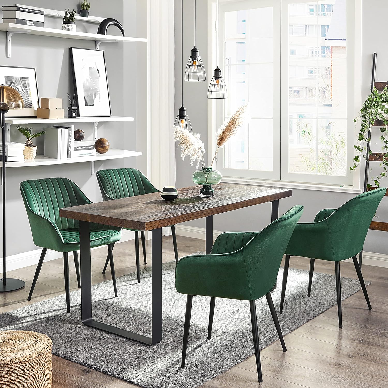 SONGMICS Scaun living tapitat din catifea cu cotiere, sarcina 120 kg, 63x60x85 cm, verde