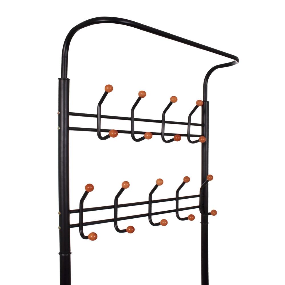 Cuier haine cu suport pantofi, 18 agatatori, 2 rafturi pantofi, 187x67cm, negru