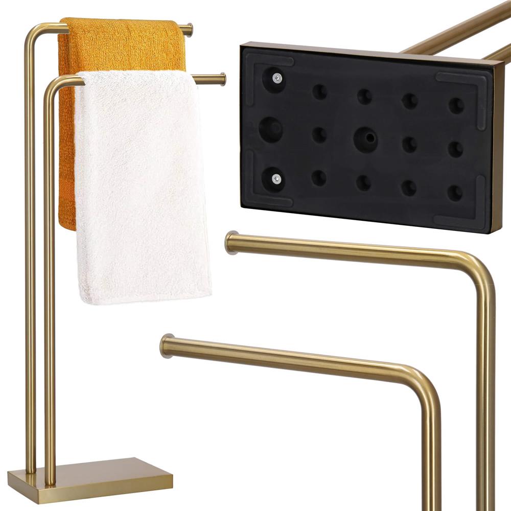 Suport metalic de baie pentru prosoape, cu 2 brate, 80 cm, auriu mat