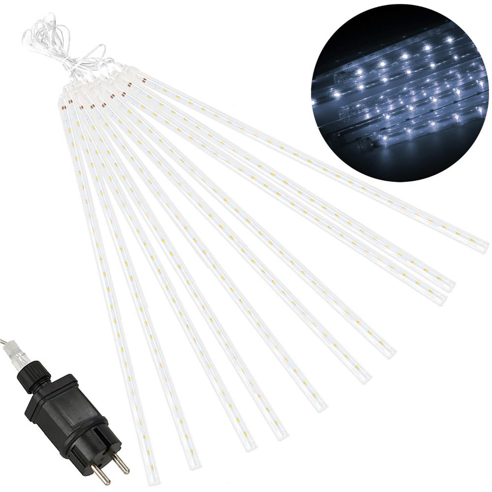 Instalatie de Craciun, 10 tuburi, 50cm, 480 LED, ploaie de meteoriti, alb