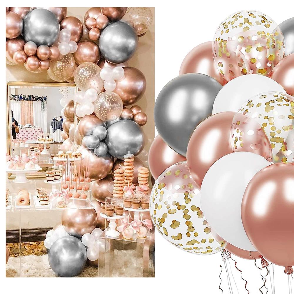Set 50 baloane pentru petrecere, 40cm, alb, argintiu, roz