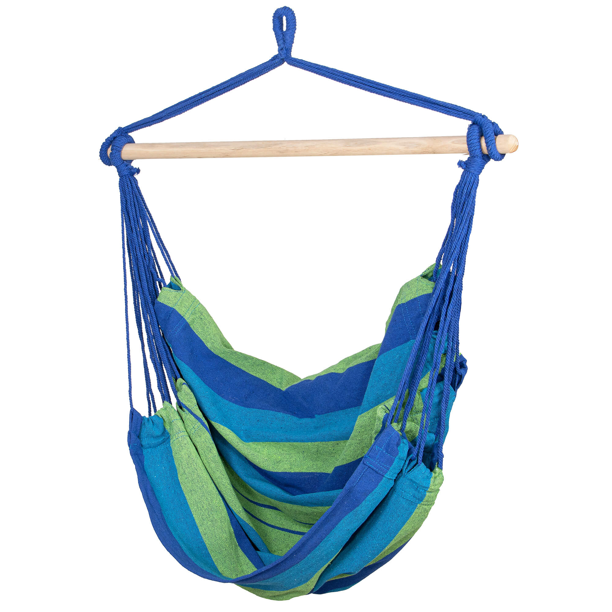 Hamac tip leagan suspendat pentru casa sau gradina, albastru-verde, 130x100cm, 150kg