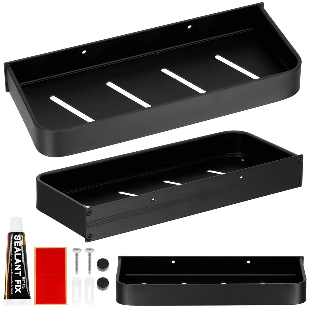 Raft de baie cu 2 sisteme instalare pe perete, aluminiu, 30x12x4cm, negru