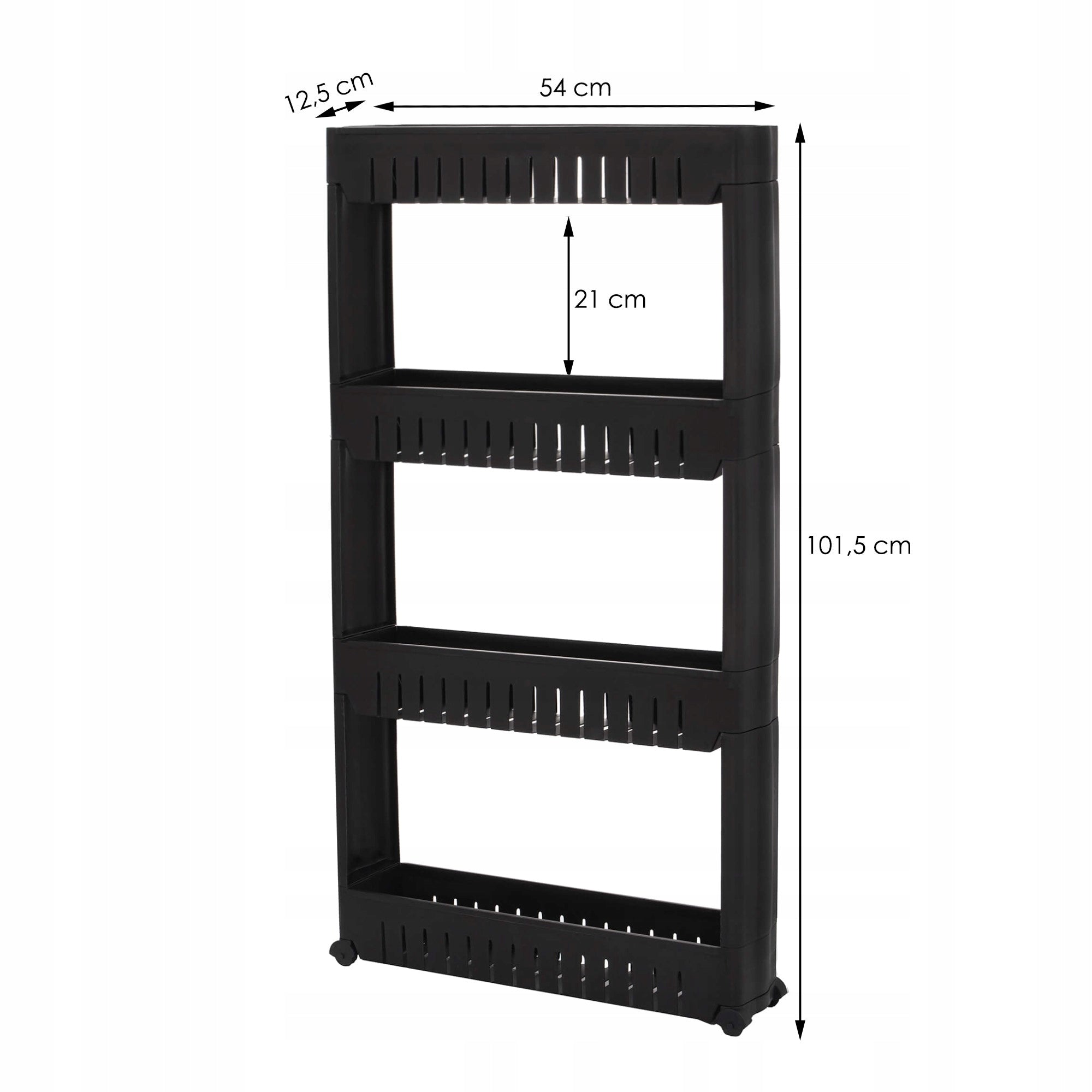 Sistem rafturi de depozitare Sersimo HA117 cu roti pentru bucatarie sau baie cu 4 polite, negru