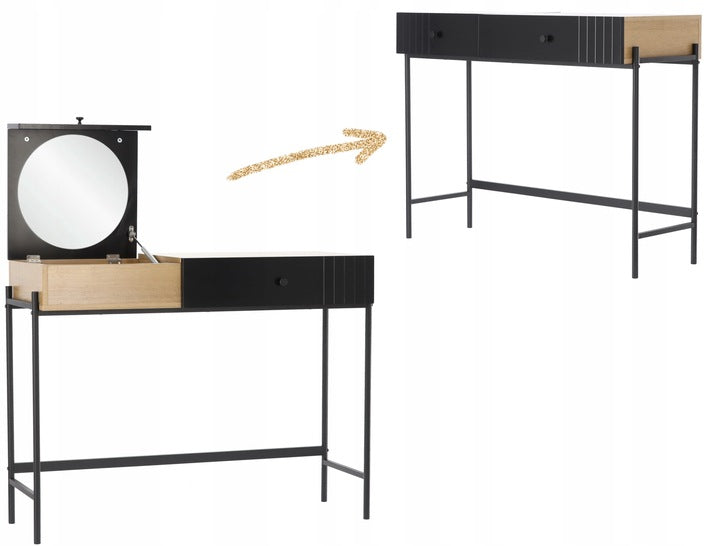 Masa de toaleta si machiaj Parma, neagra, cu sertare si dulap compartimentat, oglinda, 70x40x100 cm