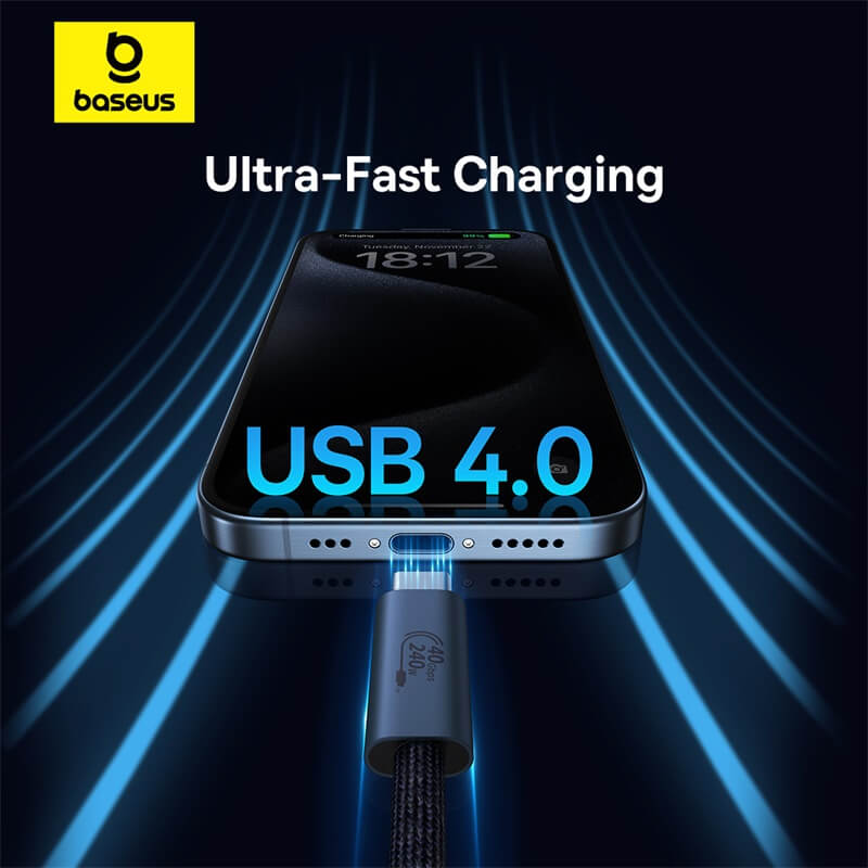 CABLU alimentare si date Baseus Flash Series 2 USB4, Fast Charging Data Cable pt. smartphone, video 8K@60Hz, USB Type-C la USB Type-C 240W, 1m, negru "P10311803111-00" - 6932172648817