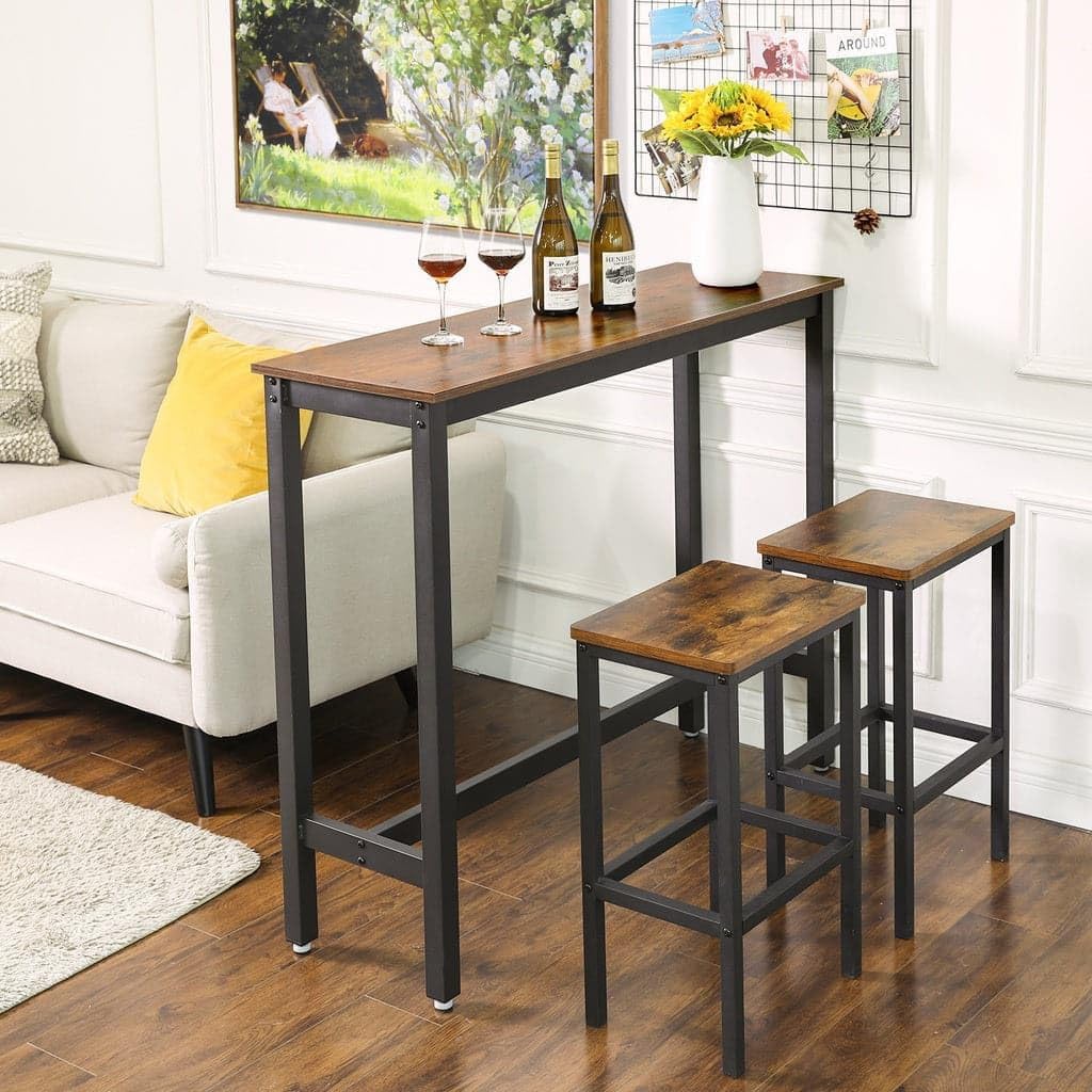 VASAGLE Masa de bar inalta, cadru metalic, design industrial, 120x40x100cm, maro rustic