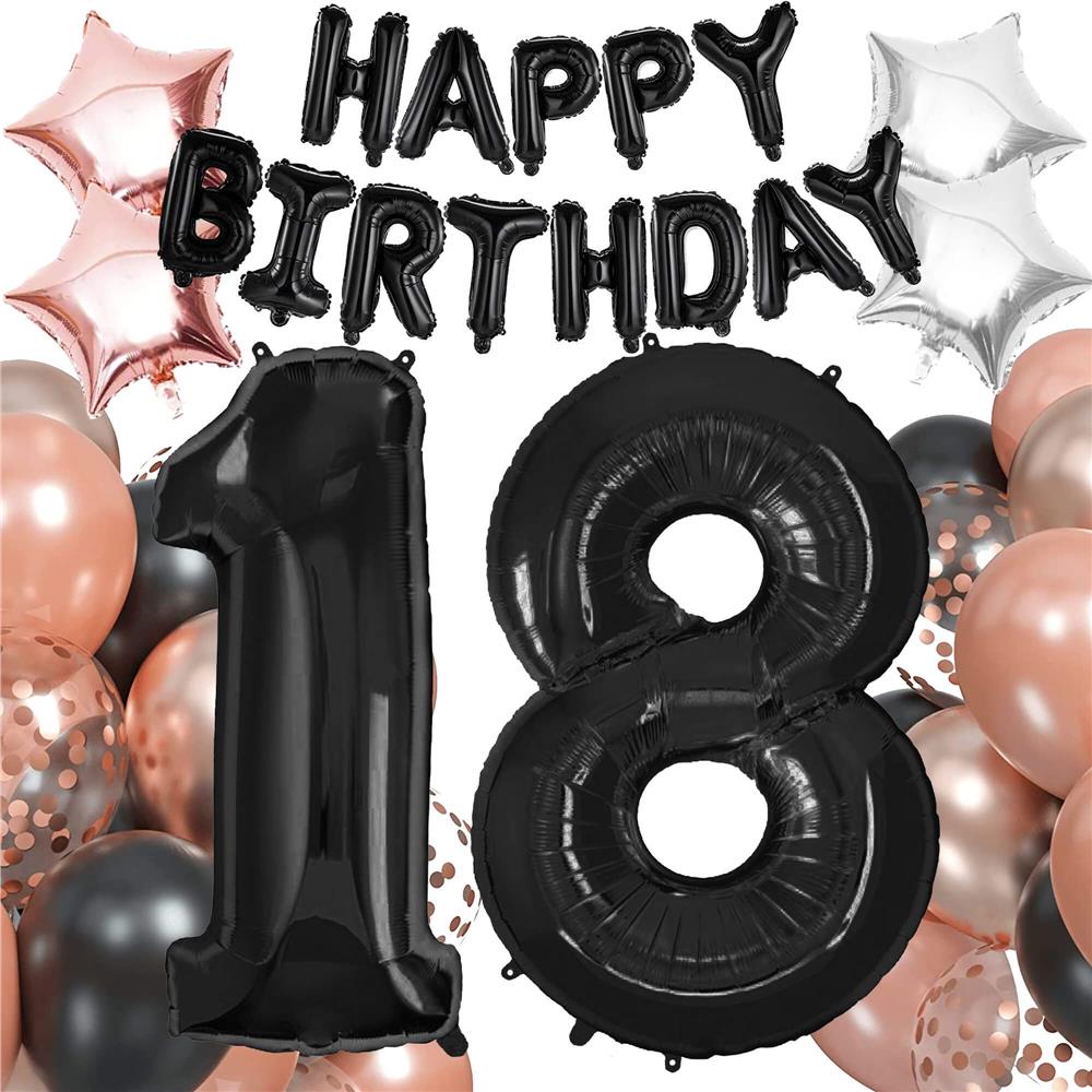 Set 53 baloane si decoratiuni Aniversare Majorat 18 Ani, negru roz