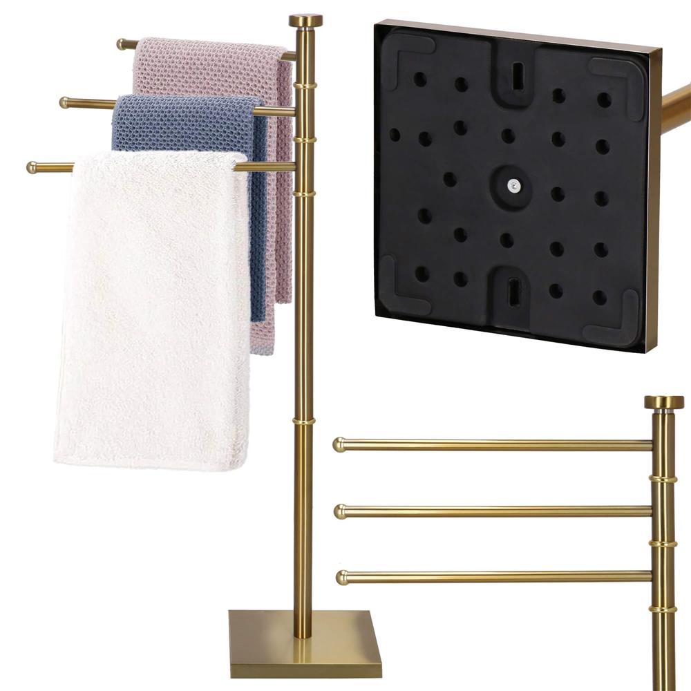 Suport cuier pentru prosoape cu 3 brate, inaltime 86cm, auriu lucios