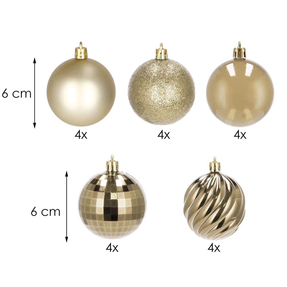 Set globuri de Craciun, 20 bucati, 5 modele, 6cm, auriu