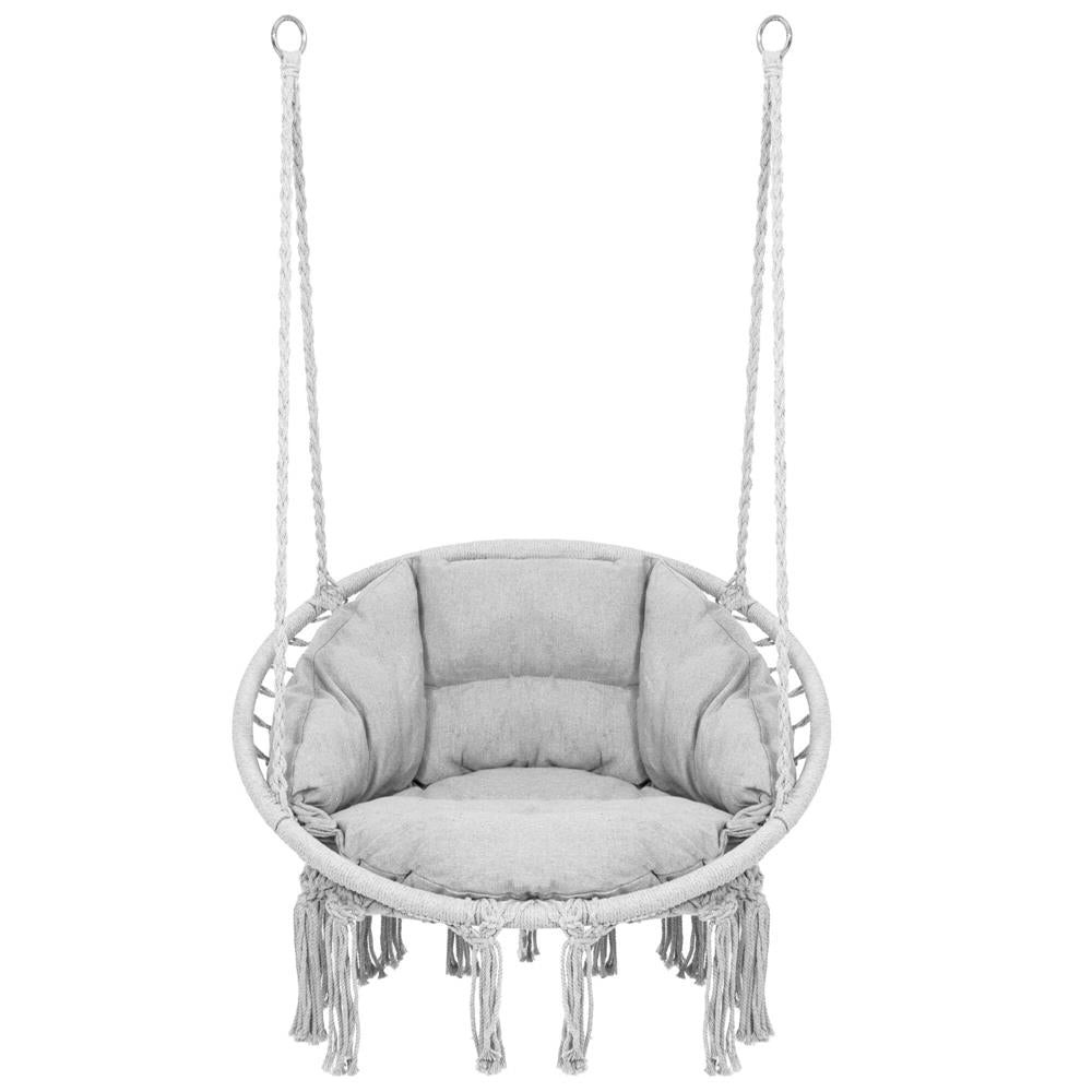 Scaun rotund tip leagan suspendat cu perna Confort Plus casa sau gradina, gri