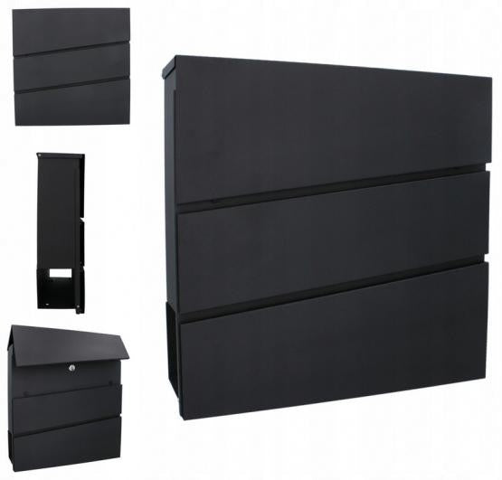 Cutie postala de exterior, pentru gard sau perete, din otel zincat, cu incuietoare, 37x11x37cm, gri