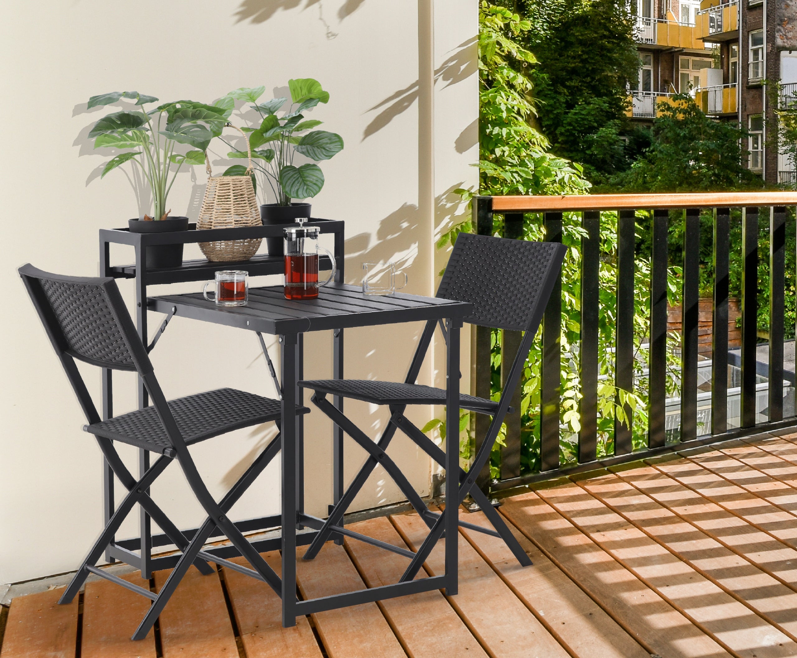 Set mobilier pentru balcon, pliabil, masa si 2 scaune, negru