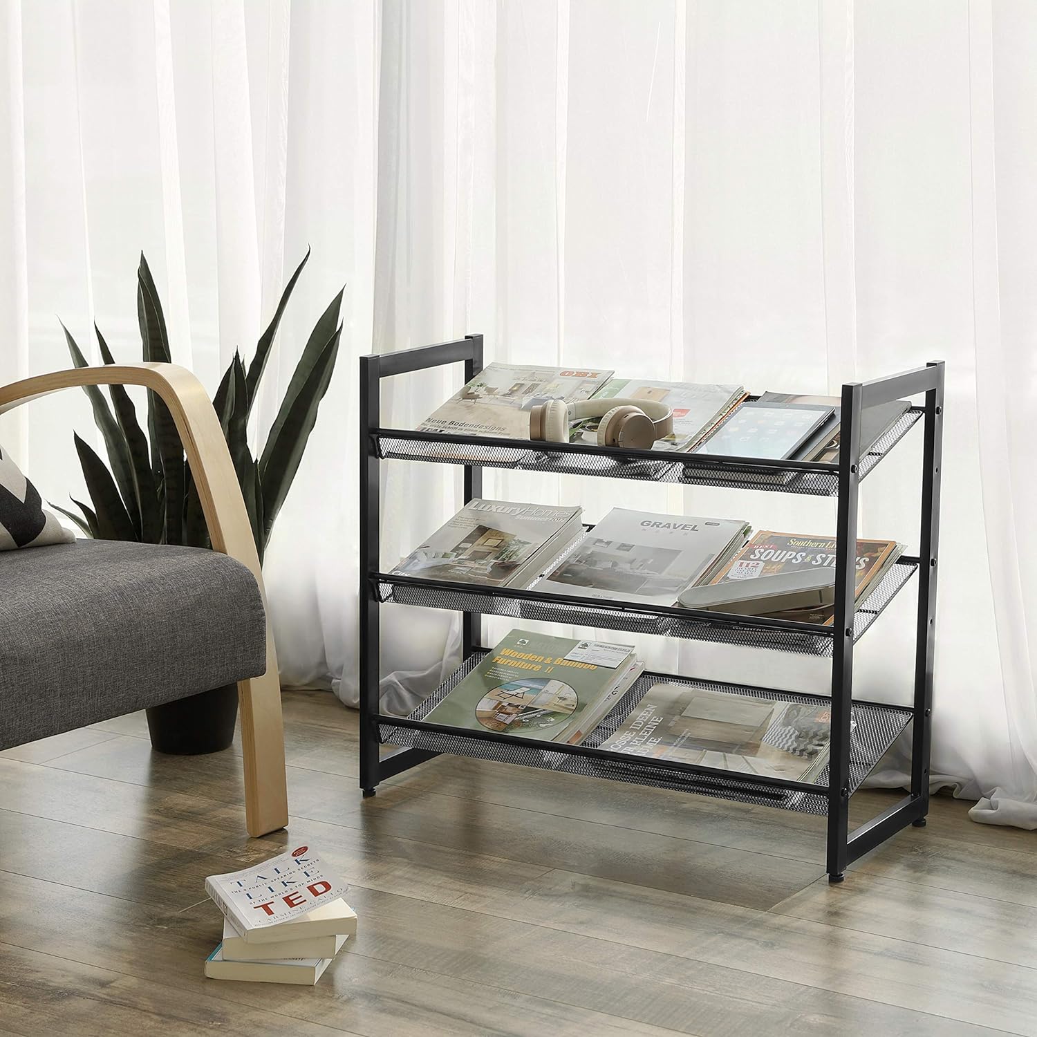 Raft de depozitare pantofi pe 3 niveluri, metal, rafturi plate sau unghiulare reglabile, 31x74x63cm, negru