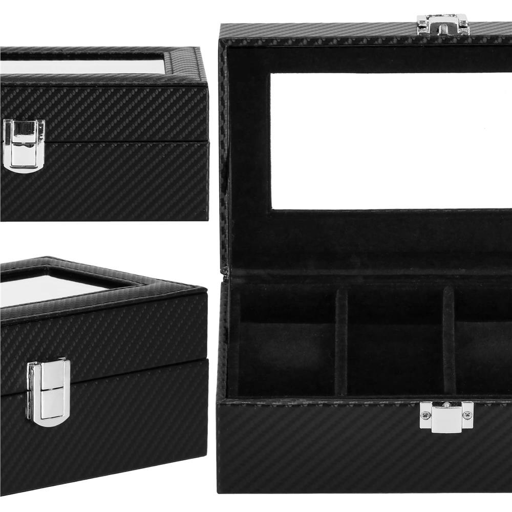 Cutie depozitare si organizare ceasuri, MDF, piele ecologica, 20,5x11x8cm, negru sarpe