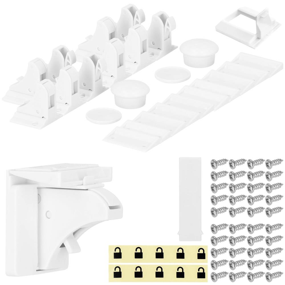 Set 4 sigurante magnetice ascunse, blocator sertare si usi, 2 sisteme fixare incluse, alb
