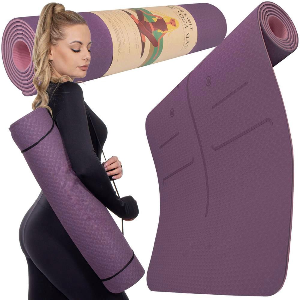 Saltea pentru antrenament, yoga, fitness, aerobic, pilates, exercitii la sol, 183x61cm, violet