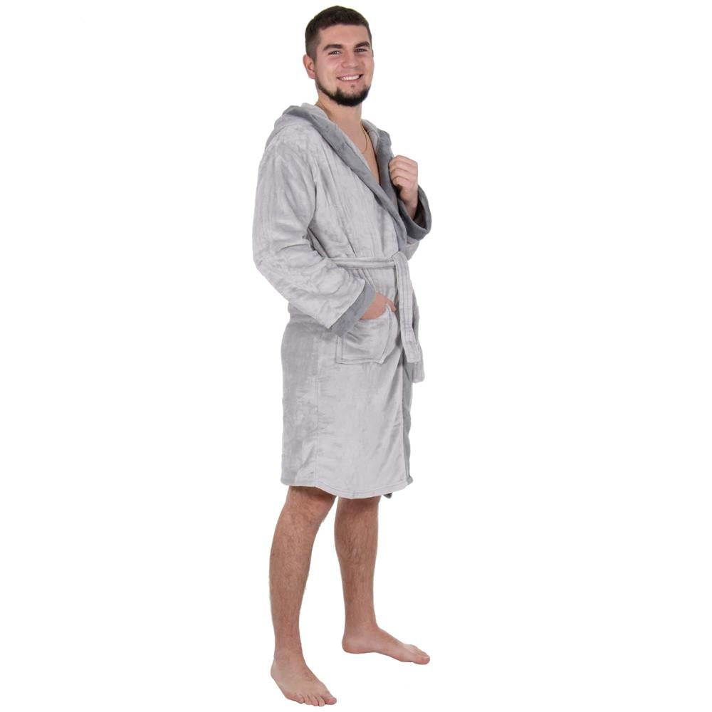 Halat de baie pentru barbati pana la genunchi, gluga mare, marimea L/XL, gri