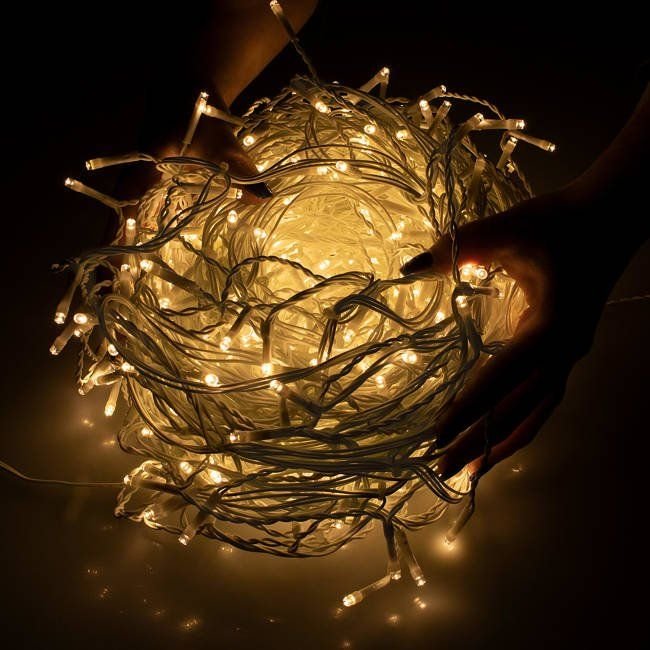 Ghirlanda luminoasa tip perdea 500 LED-uri, 20m, pentru interior/exterior, iluminare galbena, cu telecomanda