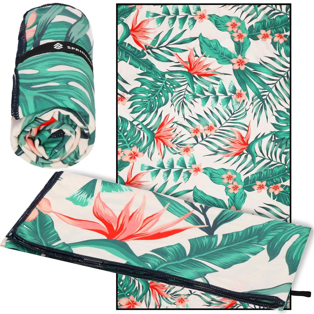 Prosop de plaja cu uscare de rapida, husa de transport, 90x180cm, model floral