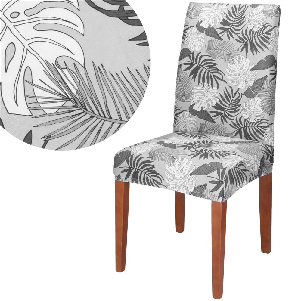 Set 4 huse universale pentru scaun, marime universala, poliester si spandex, 38x70cm, gri cu model floral