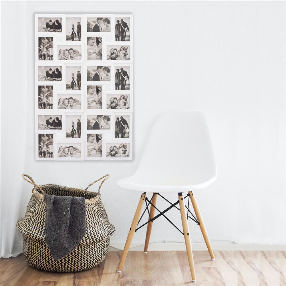 Rama foto de perete, colaj de 24 fotografii, 57x86cm, alb