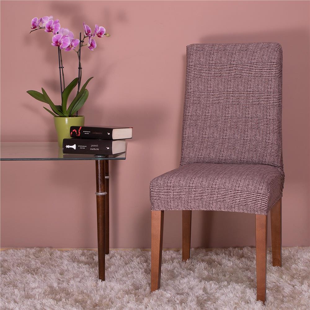 Husa universala pentru scaun, marime universala, poliester si spandex, 45 x 60 cm, carouri maro