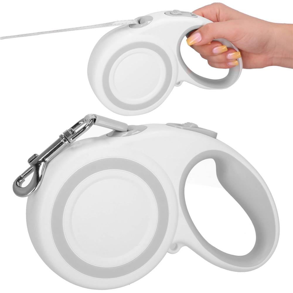Lesa automata retractabila, pentru rase mari pana la 50kg, 500 cm, alb gri