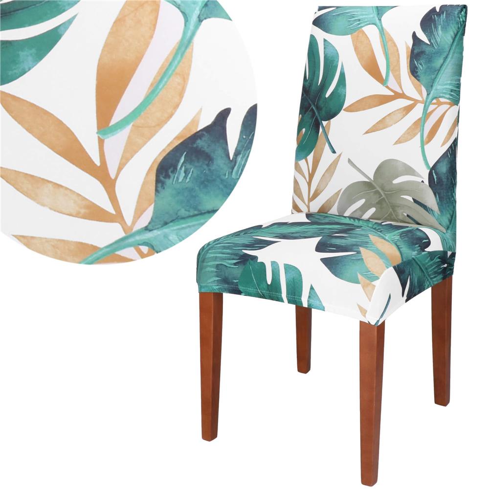 Set 4 huse pentru scaun, marime universala, poliester si spandex, 38x70cm, verde cu model floral