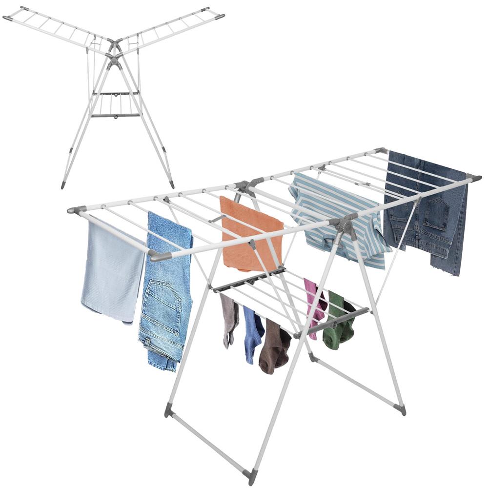 Uscator de rufe pliabil, 3 platforme cu etaj intermediar de agatat, 156x57x100cm