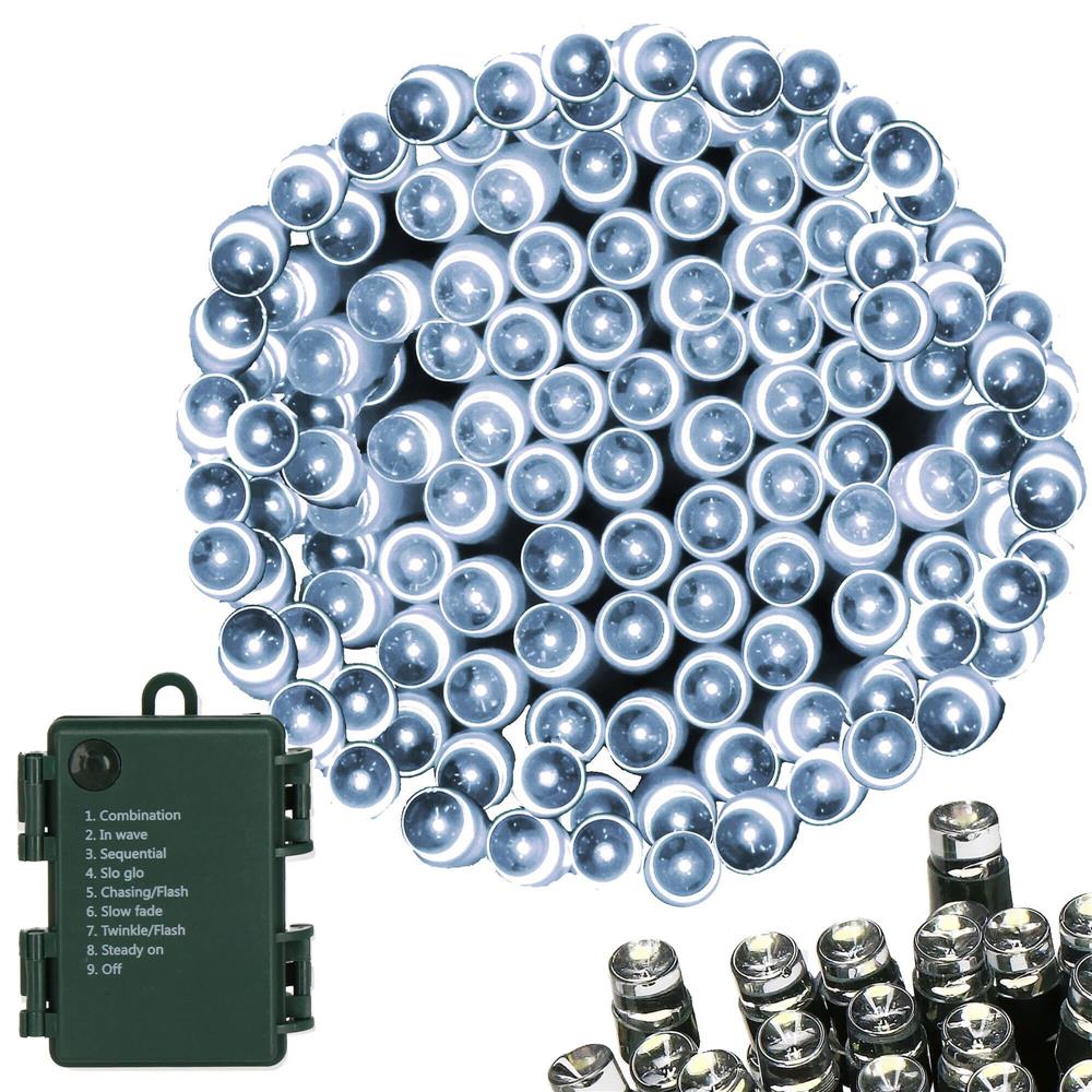 Instalatie lumini de exterior pentru gradina, 10 metri, 100 LED-uri, cu baterii, alb
