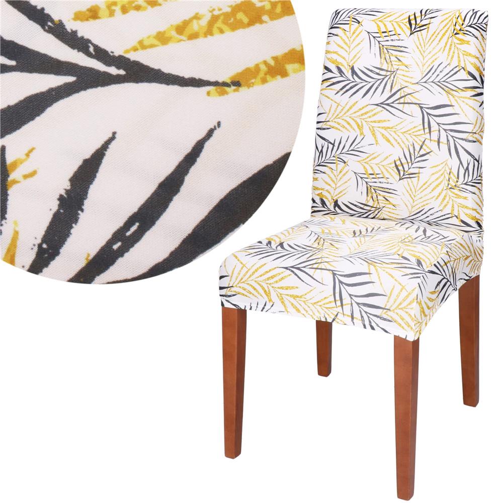 Set 4 huse pentru scaun, marime universala, poliester si spandex, 38x70cm, alb, gri si galben