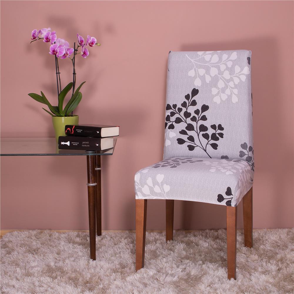Set 4 huse universale pentru scaun, marime universala, poliester si spandex, 45 x 60 cm, gri floral