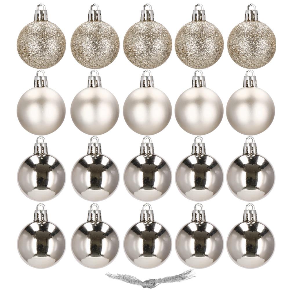 Set globuri de Craciun, 20 bucati, 3 modele, 4cm, argintiu rose