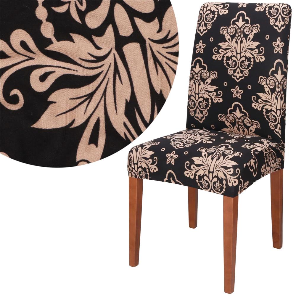 Set 4 huse pentru scaun, marime universala, poliester si spandex, 38x70cm, negru, bej