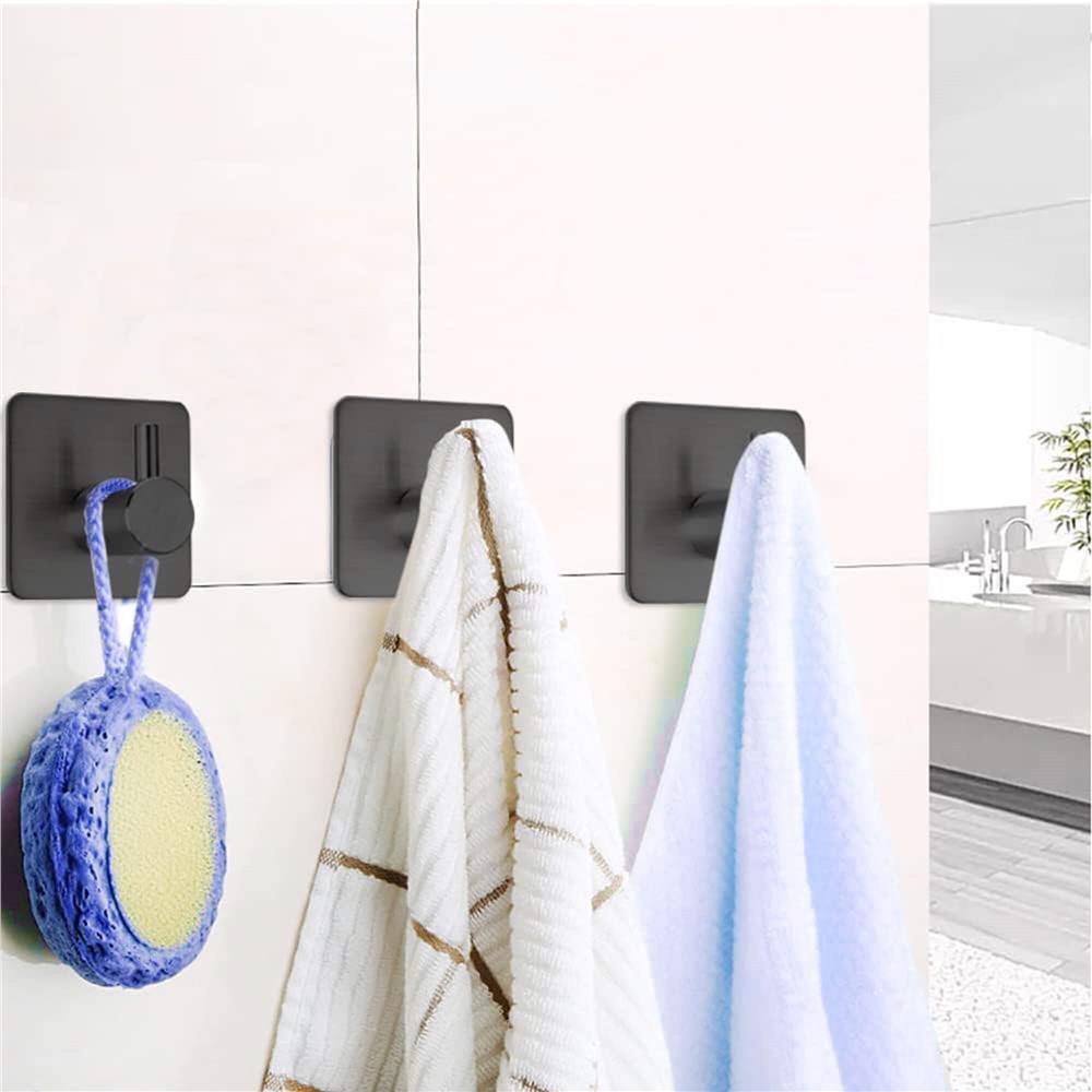 Set 4 agatatori tip cuier pentru baie, sistem fixare inclus, aluminiu, negru
