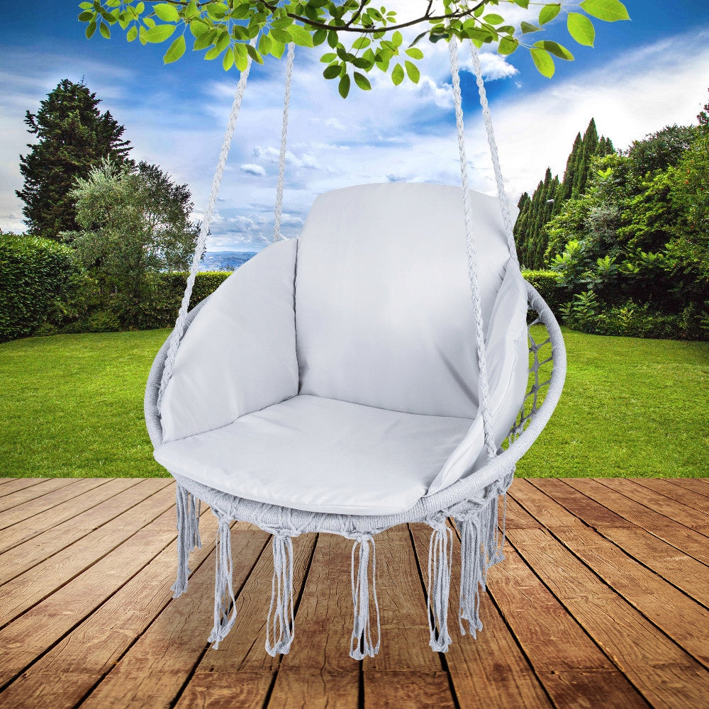 Scaun rotund tip leagan suspendat cu perna Confort casa sau gradina, gri