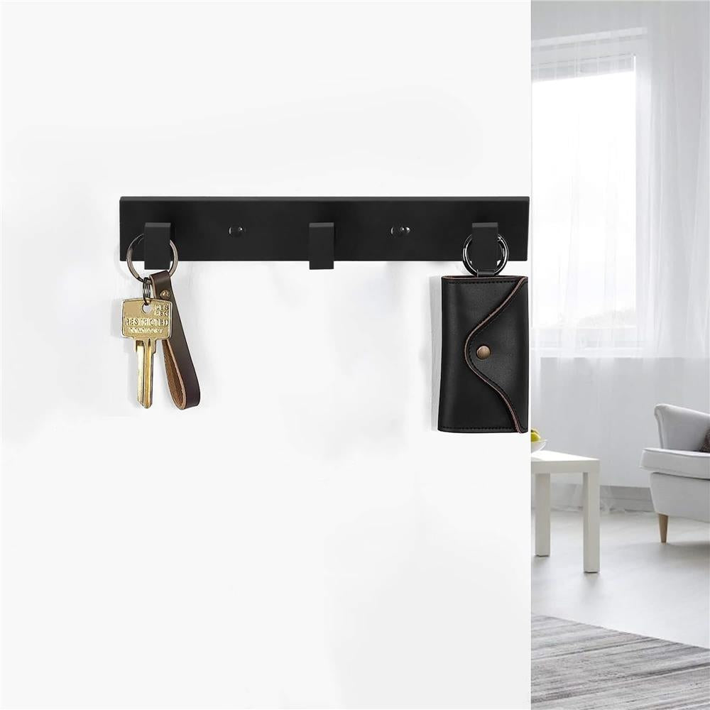 Cuier de baie pentru prosoape cu 2 sisteme instalare, aluminiu, 3 agatatori, 25x4cm, negru