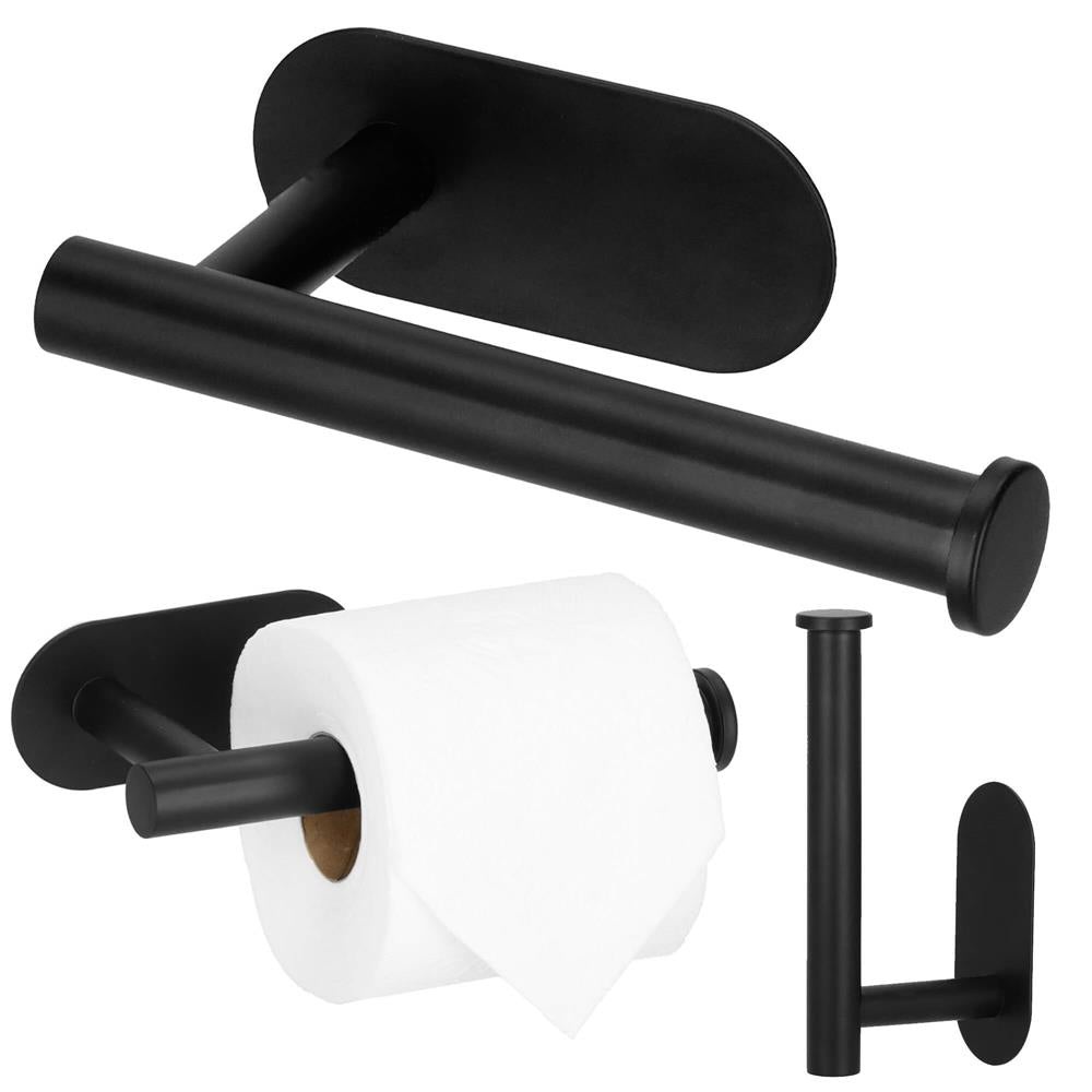 Suport hartie igienica din otel, prindere fara gaurire, 16cm, negru