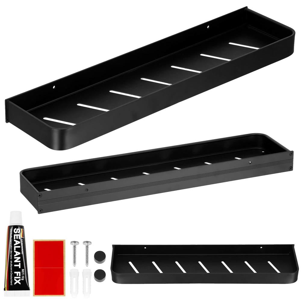 Raft de baie cu 2 sisteme instalare pe perete, aluminiu, 50x12x4cm, negru