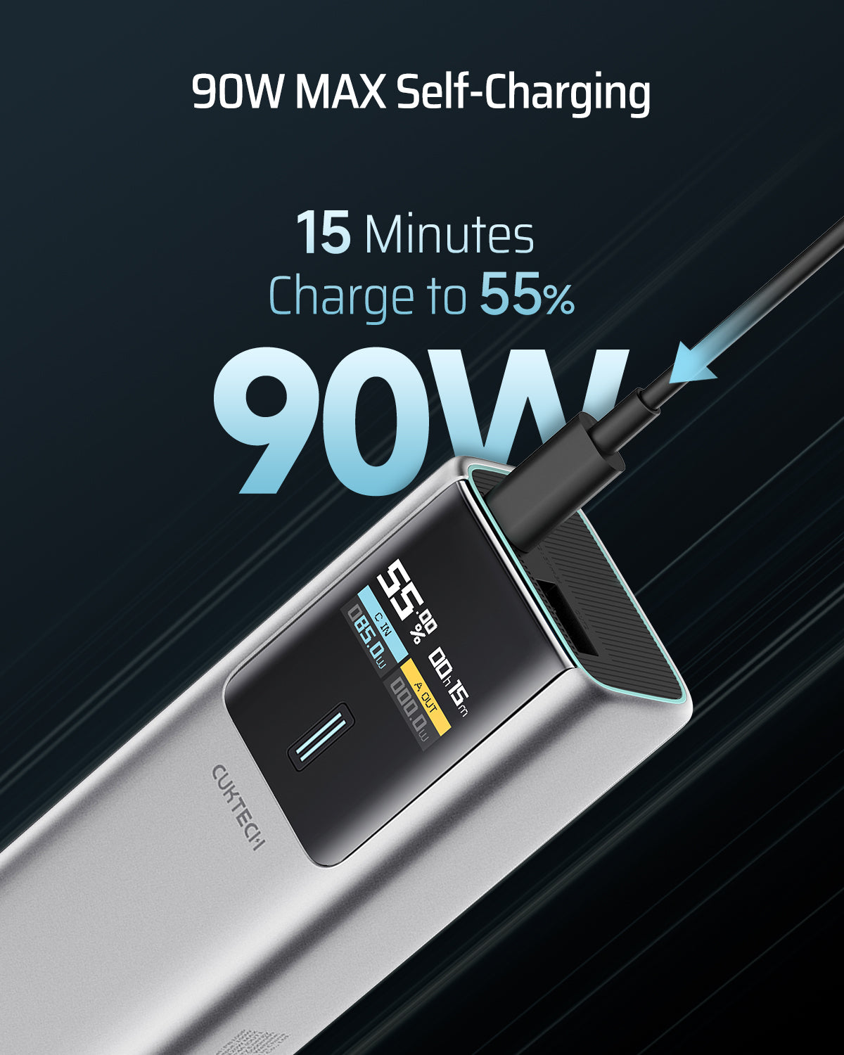 POWER BANK Cuktech P+ Series 1C1A, 10000mAh, 150W, 1 x USB; 1 x USB Type-C, digital display pt. status baterie, gri "CKPB100PGLBK"