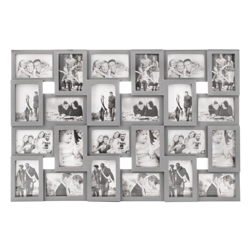 Rama foto de perete, colaj de 24 fotografii, 57x86cm, gri