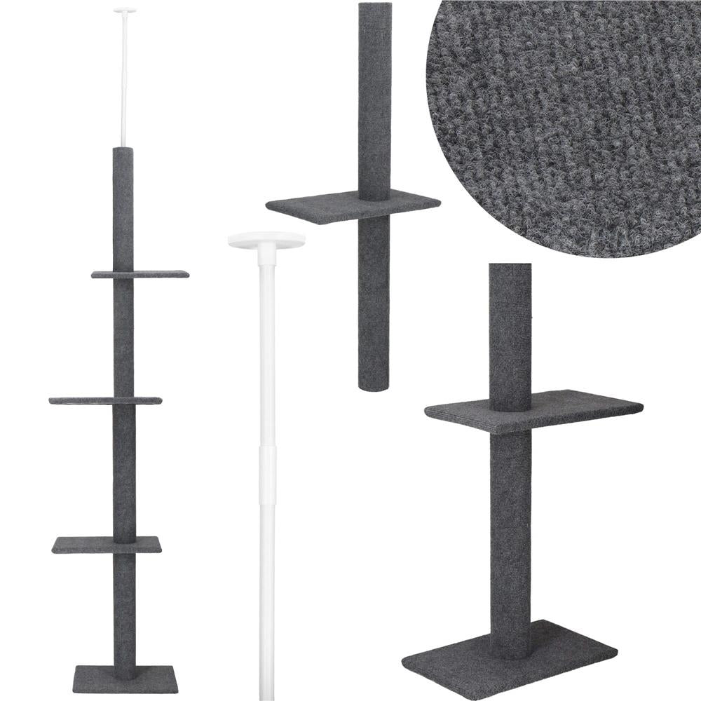 Ansamblu de joaca pentru pisici, tip stalp de catarat pana la tavan, inaltime reglabila 246 - 286 cm, gri