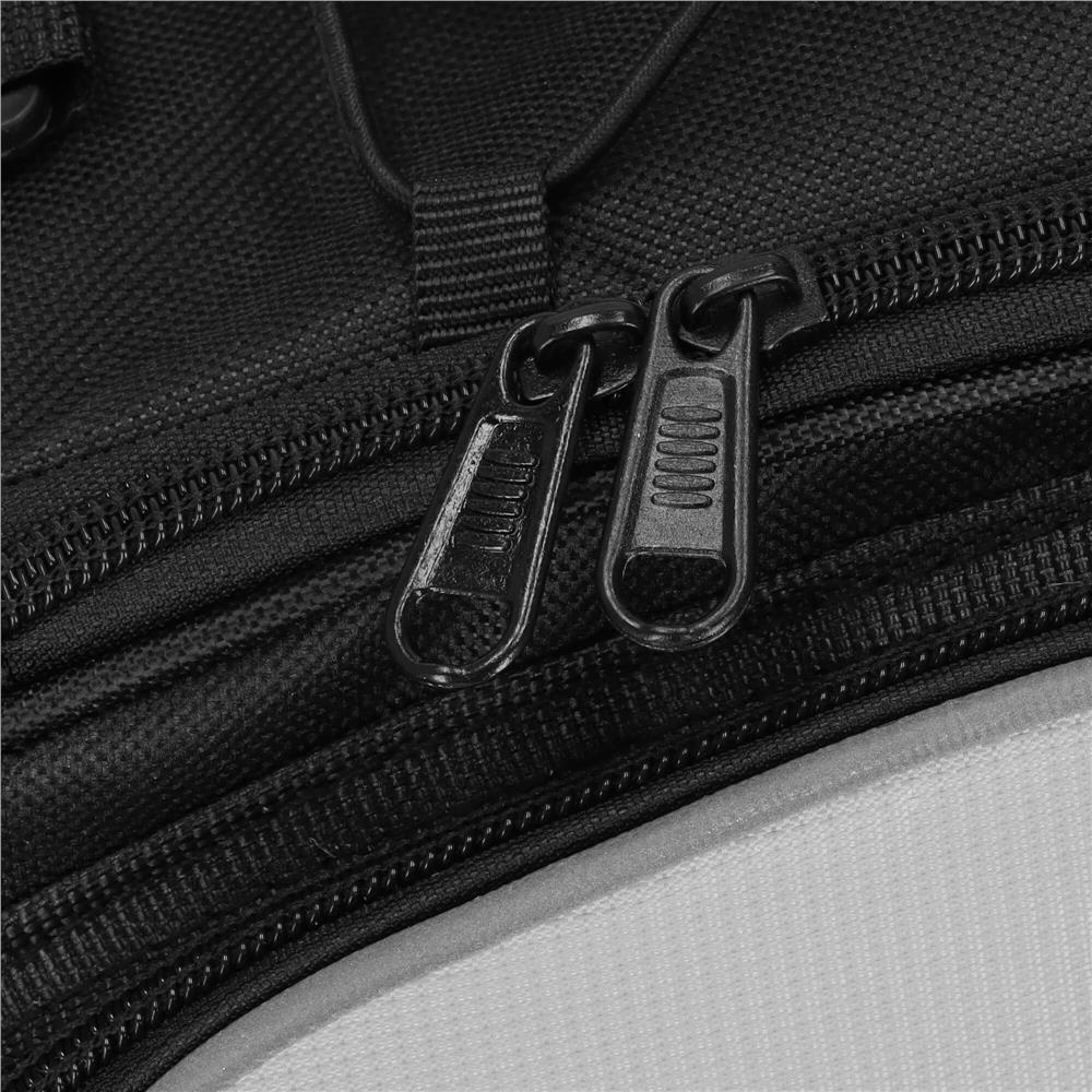 Geanta portbagaj bicicleta, 1 compartiment si 3 buzunare laterale, 40x20x17cm, negru cu elemente reflectorizante gri